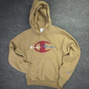 Champion Sweatshirt Hoodie Reverse Weave Adult S Brown Red Embroidered Spell Out
